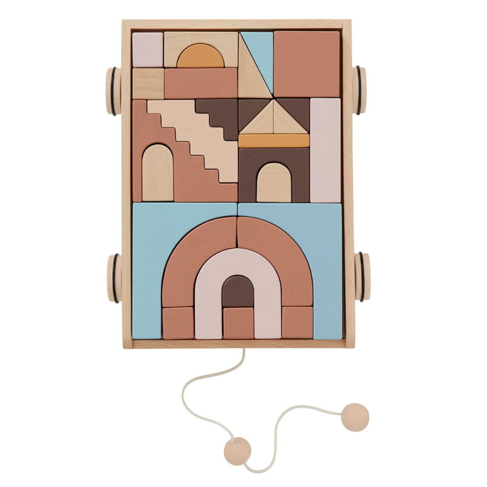 Oyoy - Houten Regenboog Wagen Met Blokken - Multicolor