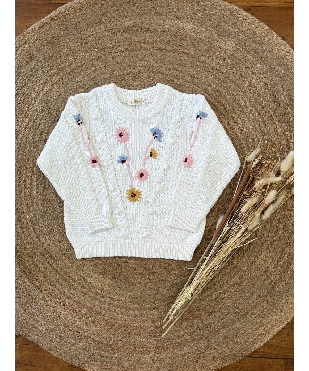 Millie White Sweater with Flower Embroidery 4Y
